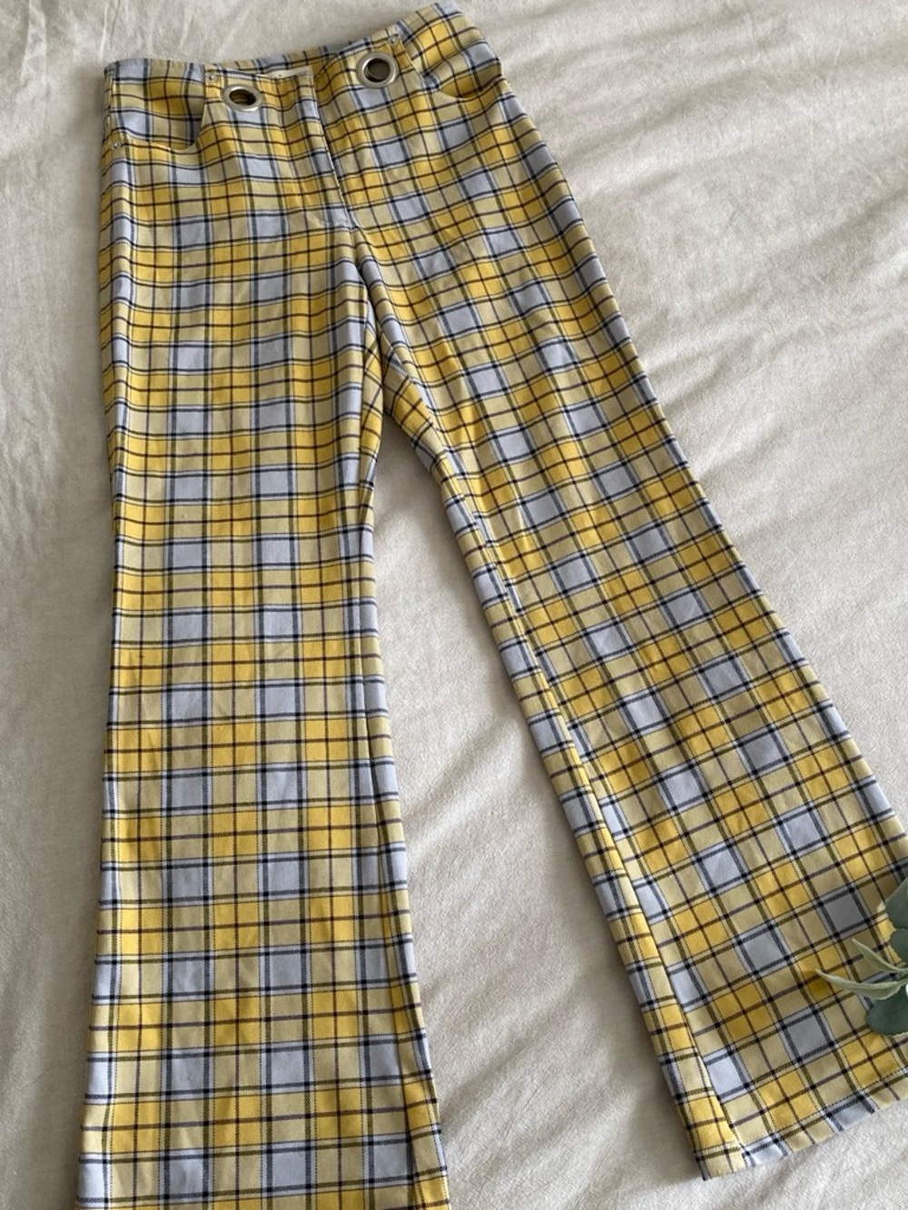 Miaou Yellow Plaid Boot Cut Pants